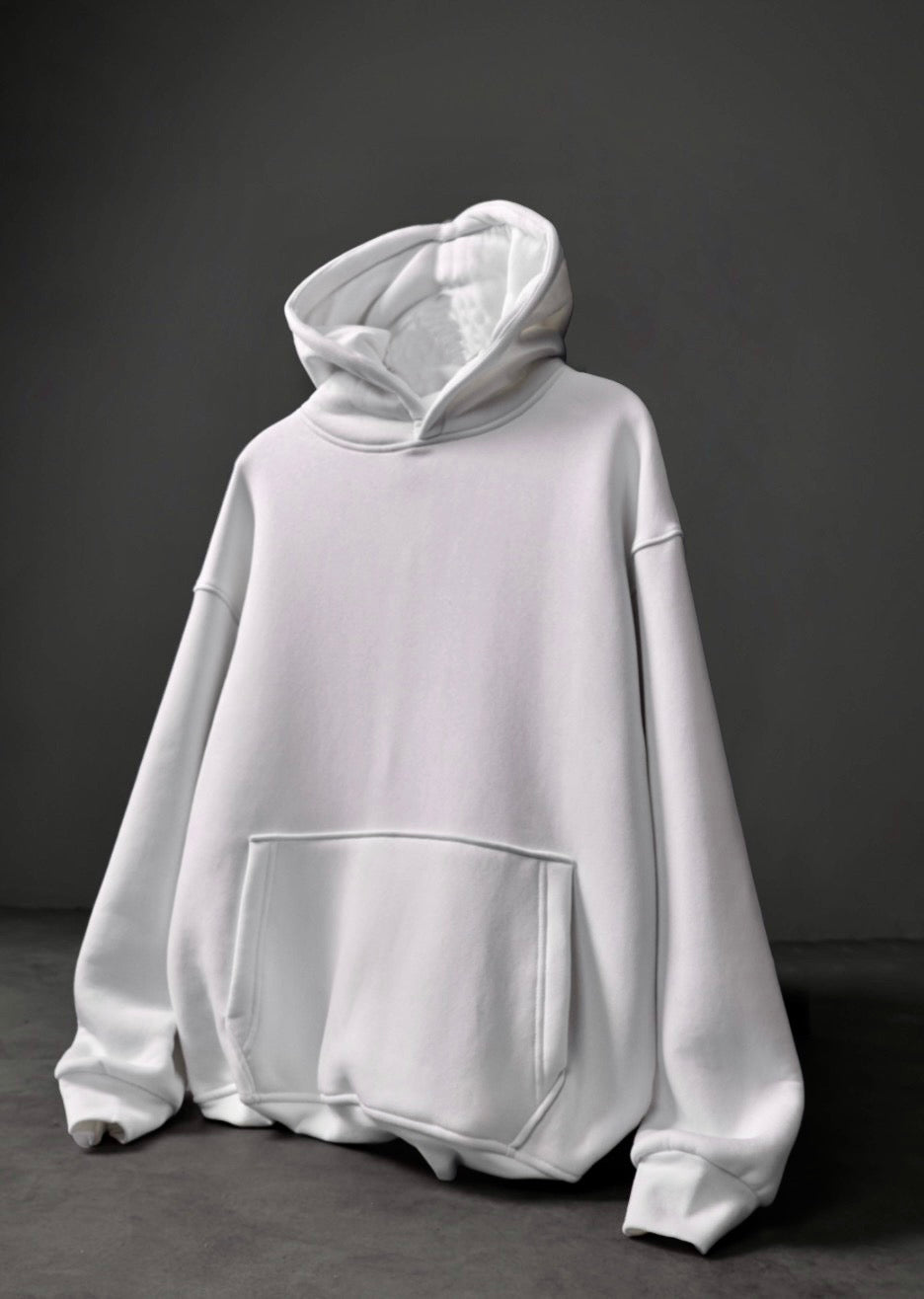Erkek Beyaz Basic Kapüşonlu Oversize Sweatshirt