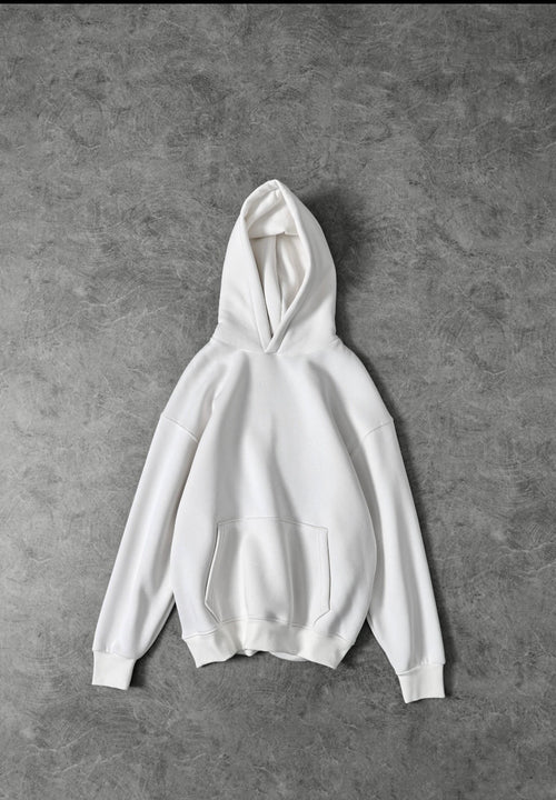 Erkek Beyaz Basic Kapüşonlu Oversize Sweatshirt