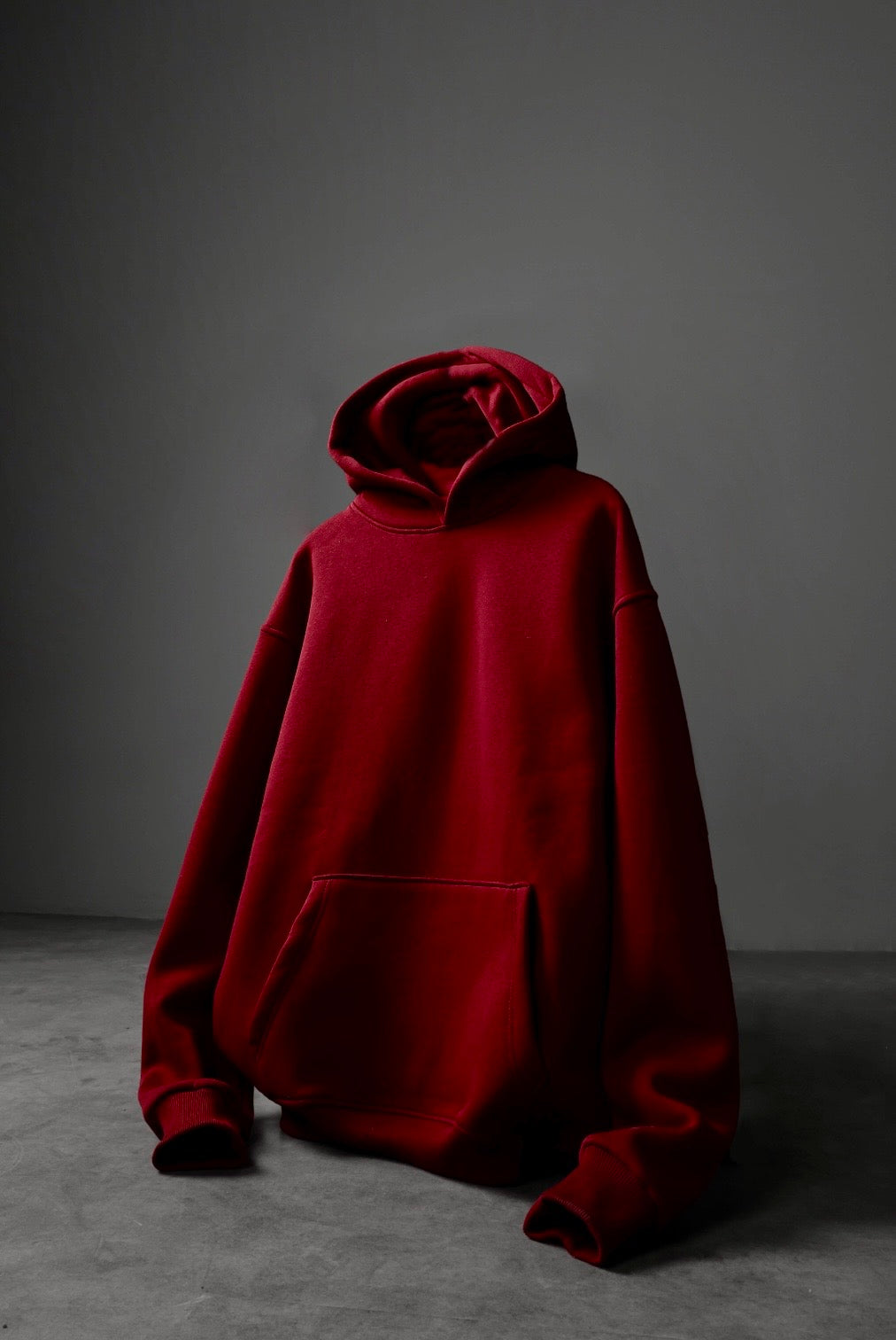 Erkek Bordo Basic Kapüşonlu Oversize Sweatshirt