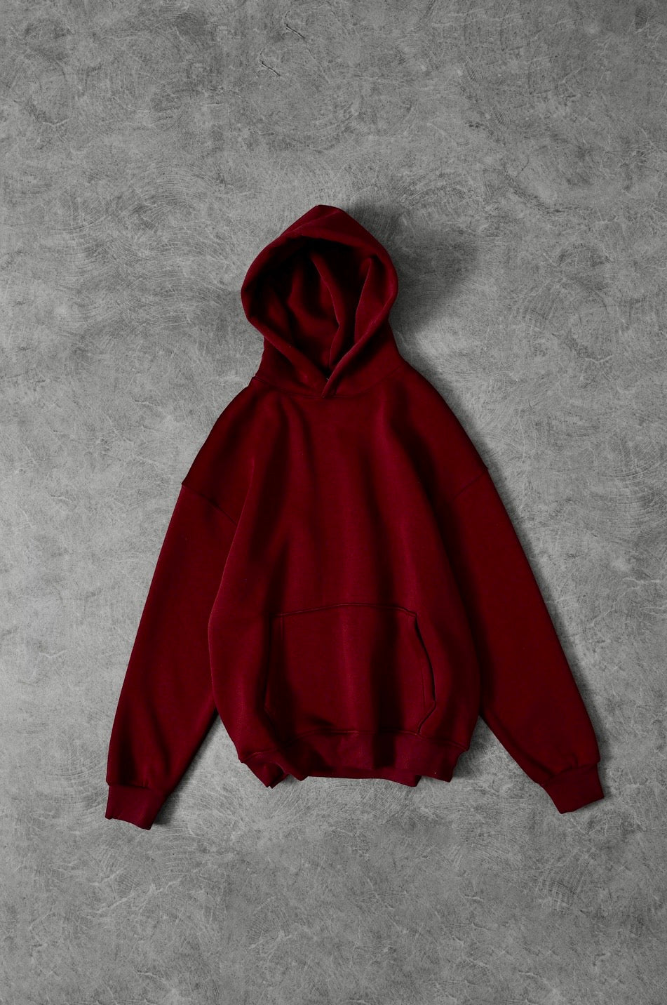 Erkek Bordo Basic Kapüşonlu Oversize Sweatshirt