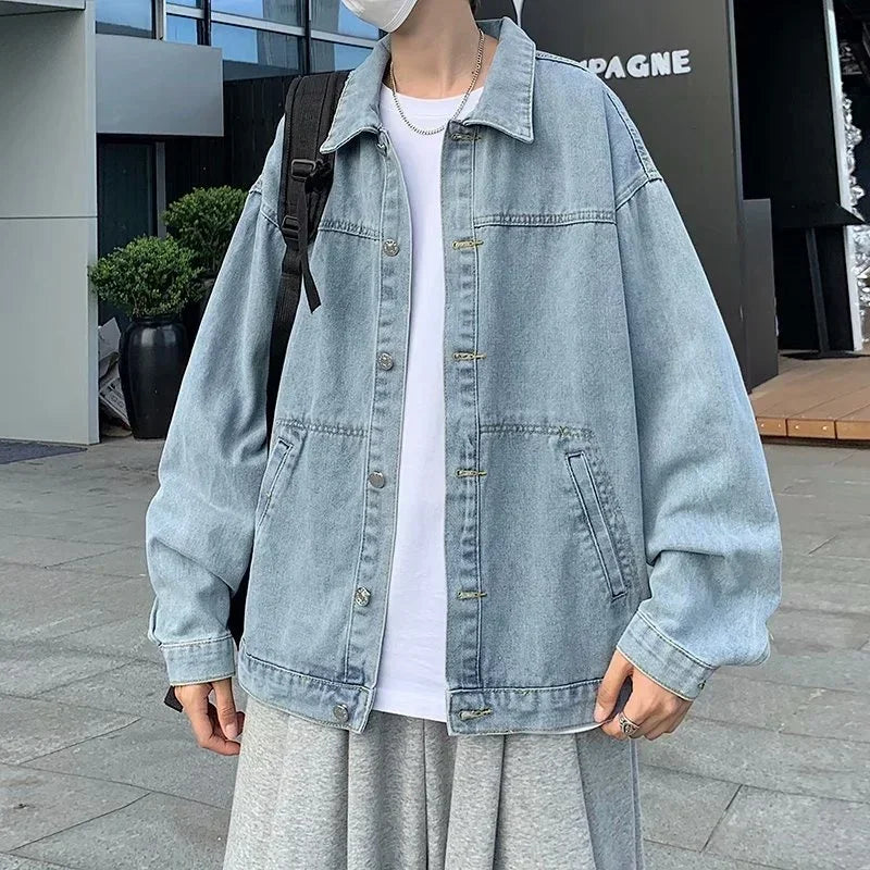 Erkek Mavi Denim Kot Ceket | Retro Oversize Streetwear