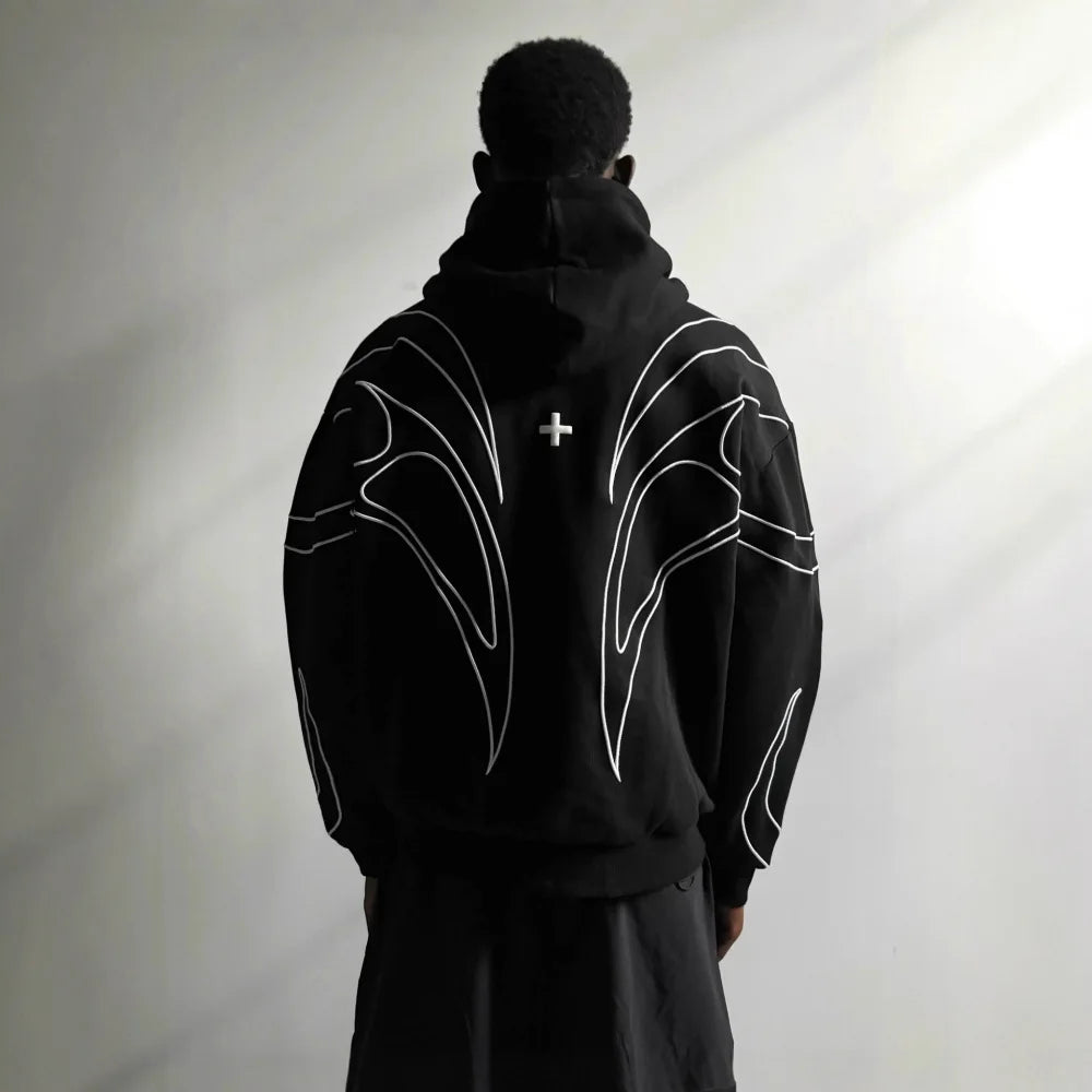 ZERRA Double Zipper Embroidered Hoodie