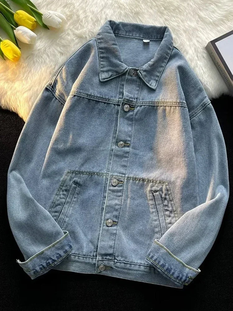 Erkek Mavi Denim Kot Ceket | Retro Oversize Streetwear