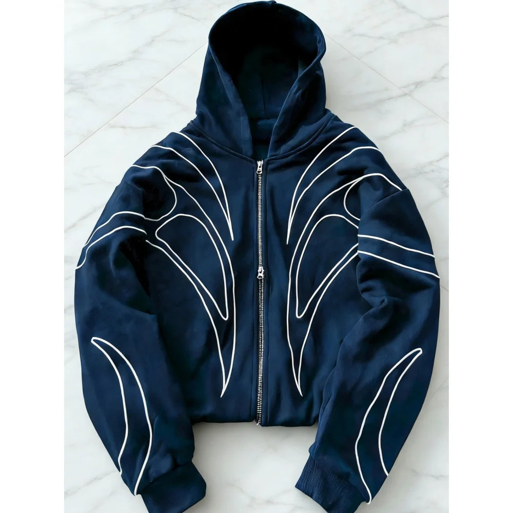 ZERRA Double Zipper Embroidered Hoodie