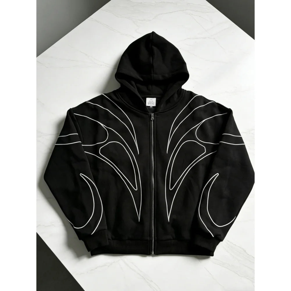 ZERRA Double Zipper Embroidered Hoodie