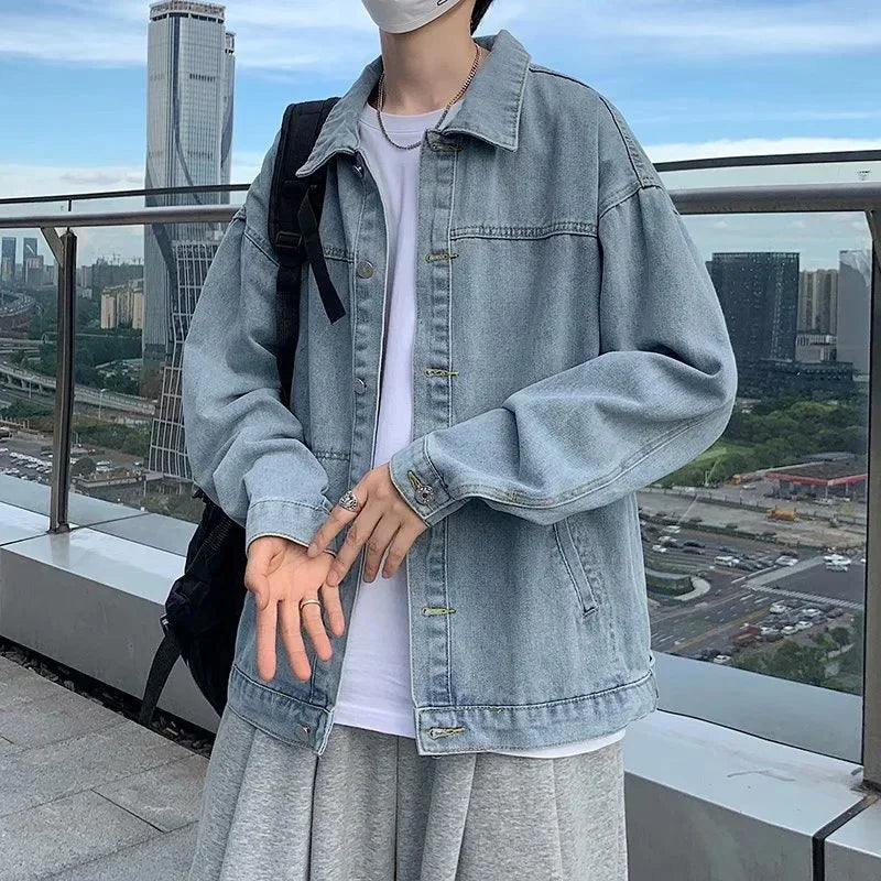 Erkek Mavi Denim Kot Ceket | Retro Oversize Streetwear