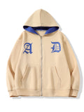 ZERRA Y2K Letter Embroidery Zip-Up Hoodie