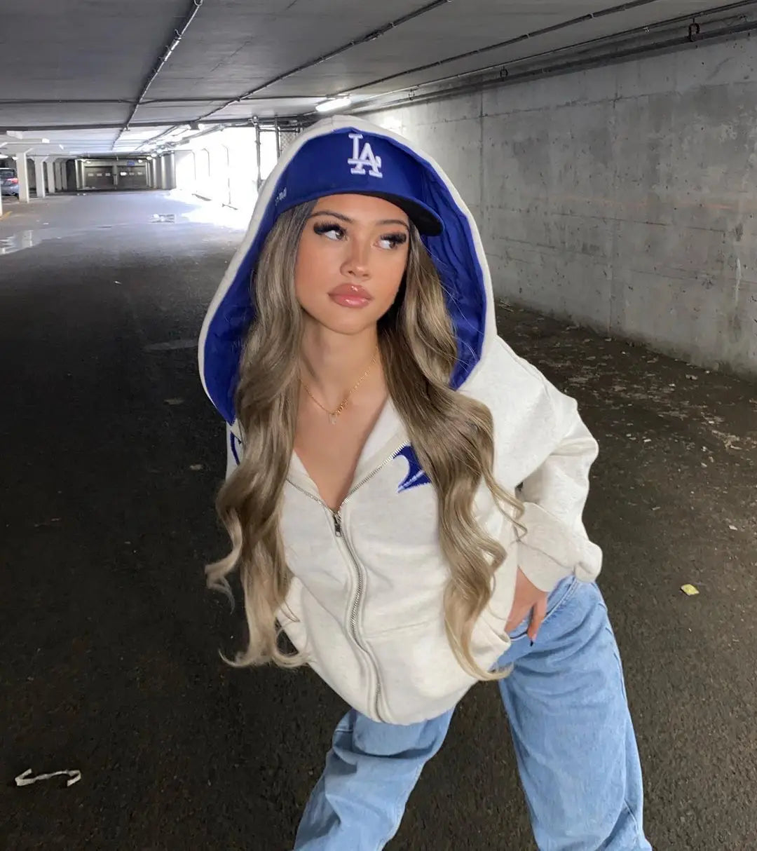 ZERRA Y2K Letter Embroidery Zip-Up Hoodie