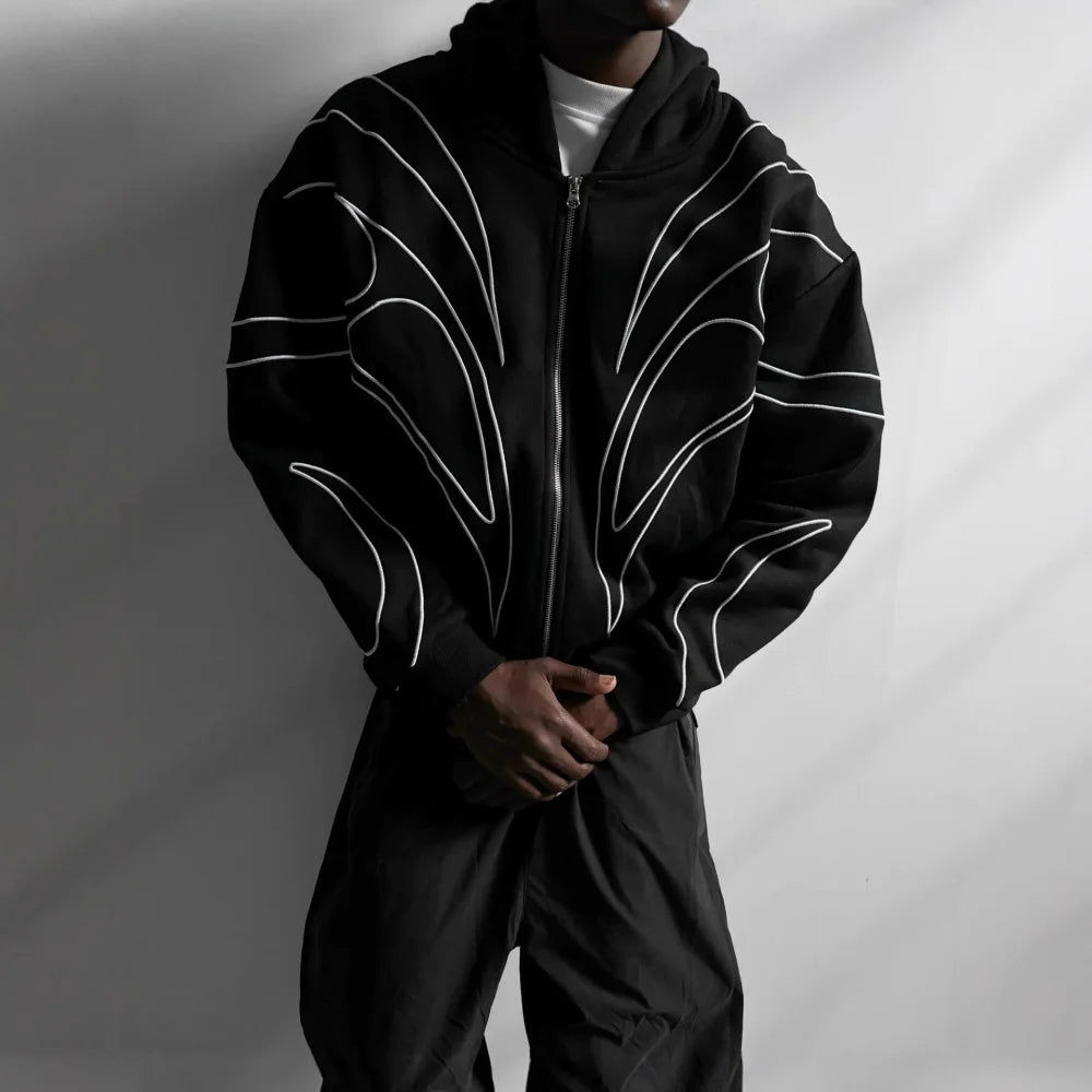 ZERRA Double Zipper Embroidered Hoodie