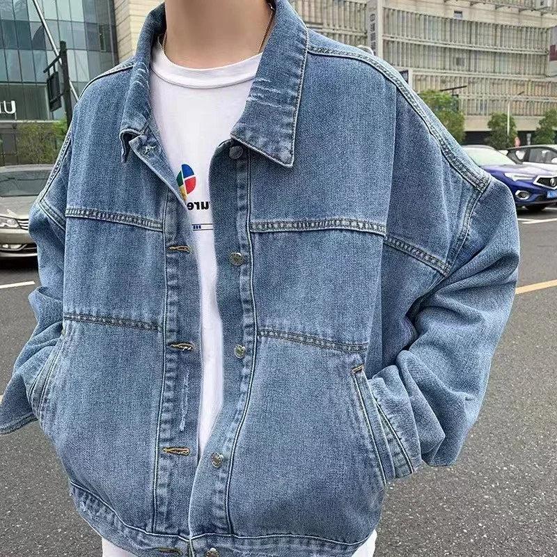 Erkek Mavi Denim Kot Ceket | Retro Oversize Streetwear